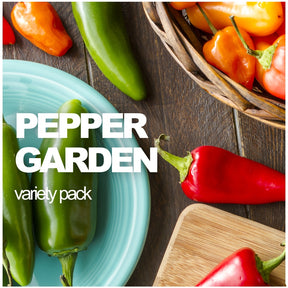 All-in-One Hot & Sweet Pepper Garden Variety Pack by SeedsNow-SeedBanks featuring colorful pepper seeds and packaging.